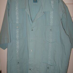 Tropi-Cool by Haband Turquoise Green Guayabera Shirt Men's 3XL